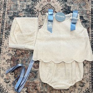 Cream and Blue Diaper Cover Set with Textured Fabric